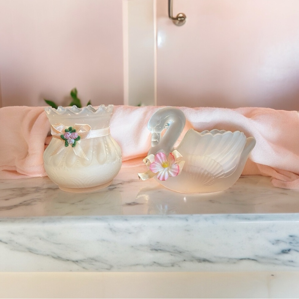 Vintage Pink Frosted Glass Votive Holders / Bud Vases - Set of 2 (George Good GG